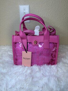 Juicy Couture Clear Hot Pink Mini Tote Beachy Crossbody Crown Bag NWT